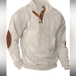 Mens shirt with elbow patches, button up mock polo size 3XL
